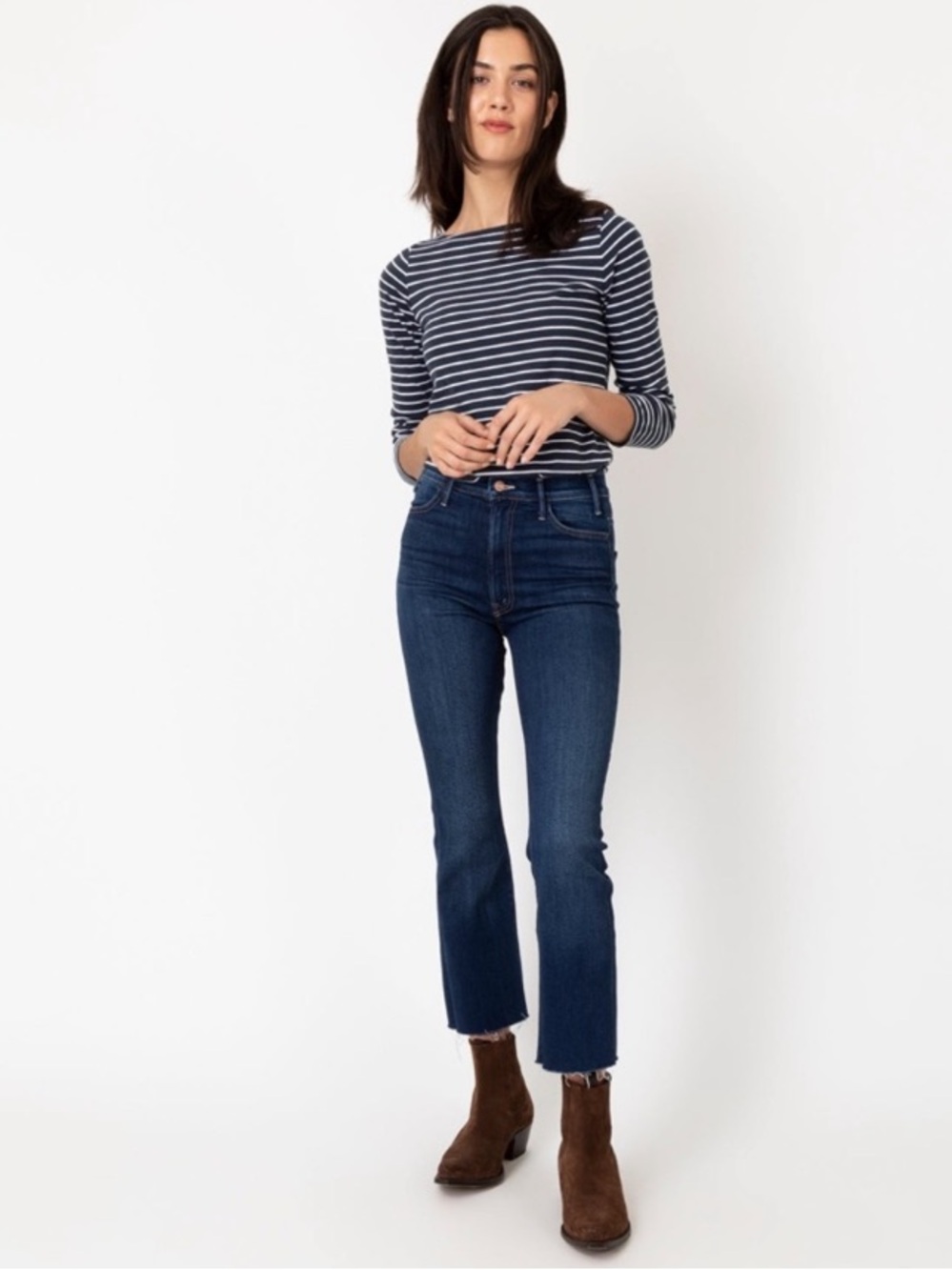MOTHER The Hustler Ankle Fray High Rise Bootcut Jeans in Home Movies - 27